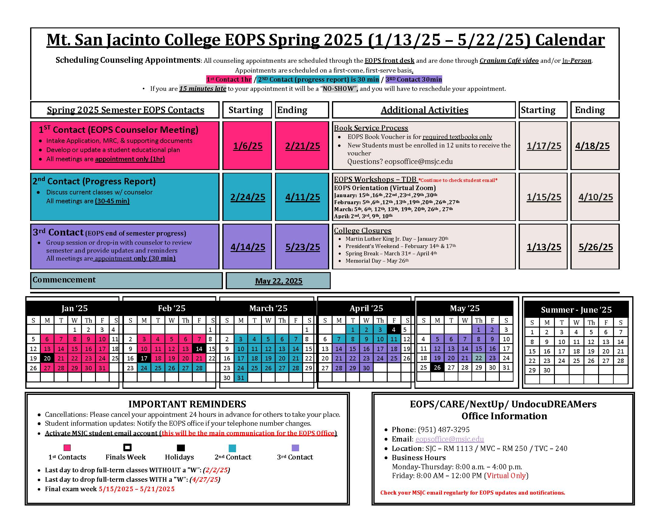 EOPS Calendar Spring 2025