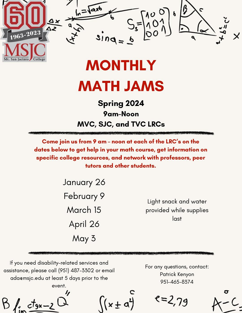 Monthly Math Jams flyer